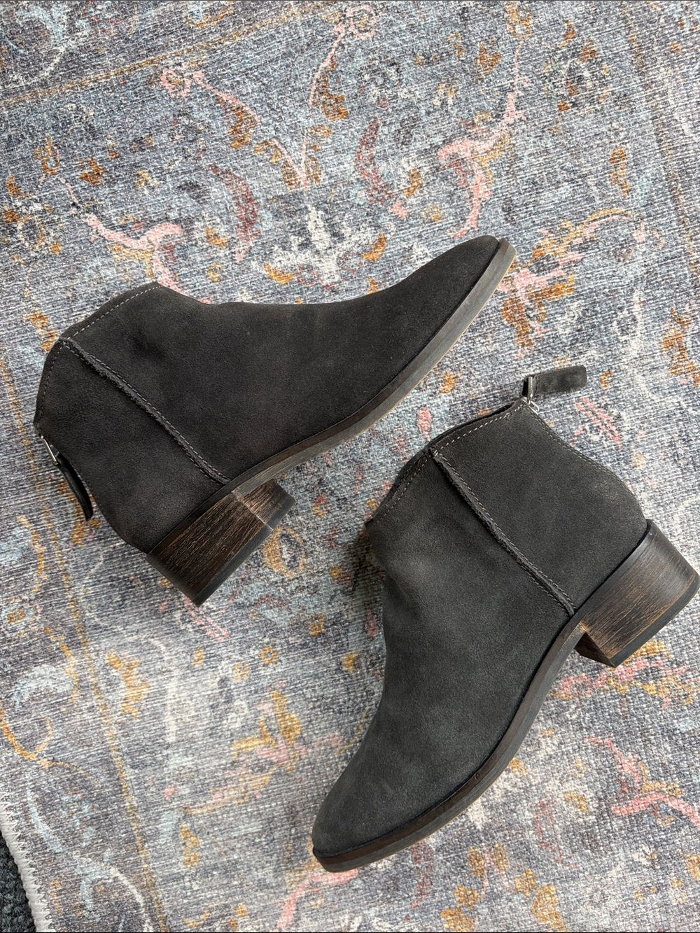 Dolce Vita Black Gray Suede Ankle Booties with Low Block Heel